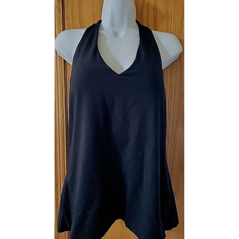 Lands End XL 18 Sexy Slender Halter Top Shirt Black Solid Built in Bra S600